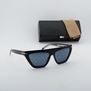 Hugo BOSS 1609/S 0807 MD Geometric Sunglasses - Black/Grey Blue Monogram